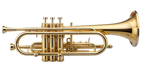 Naklejka premium high quality stock photo of a golden trumpet - isolated on a white background PNG. GENERATIVE AI