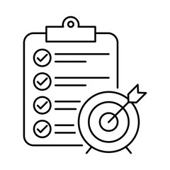 Goal Setting Icon. Checklist and Target, Achieving Milestones, Success, and Focused Planning. Outline Vector Icon. Editable Stroke.