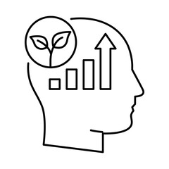 Growth Mindset Icon. Brain with Upward Arrows, Positive Thinking, Self-Improvements, and Resilience. Outline Vector Icon. Editable Stroke.