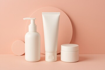Cosmetic Product Set on a Pink Background for Beauty and Healthcare