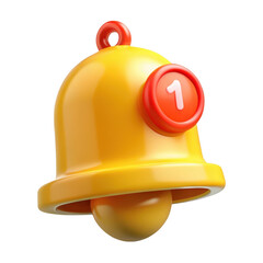 Yellow notification bell with red badge isolated on transparent background