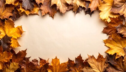 Autumn Maple Leaf Frame on Beige Paper for Text Overlay
