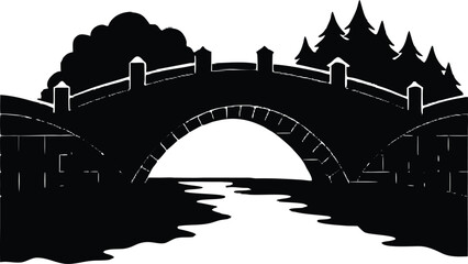 Silhouette of Stone Footbridge Spanning River
