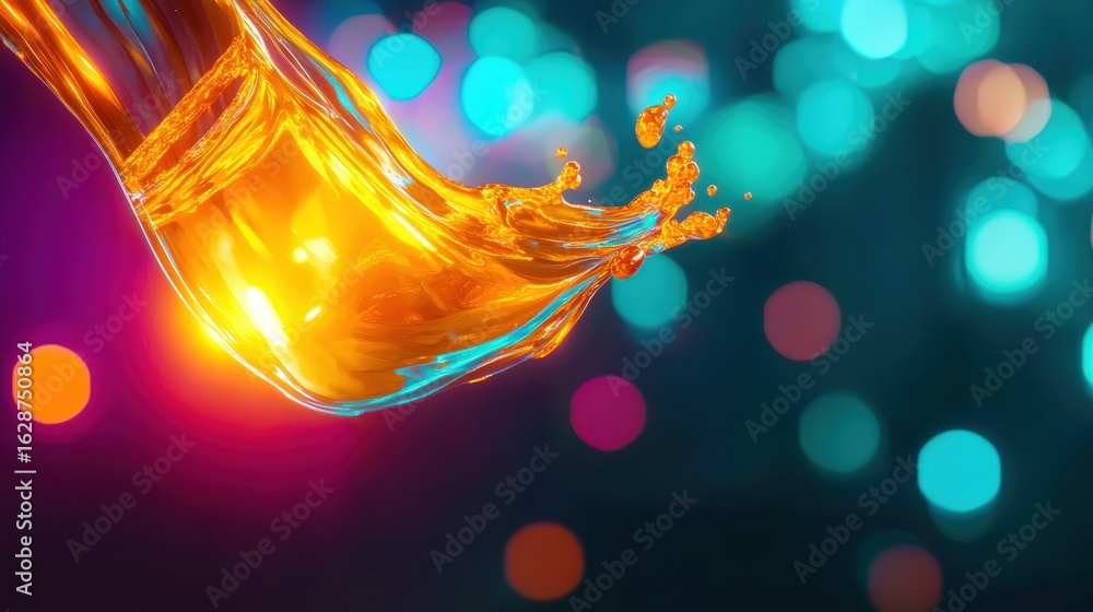 Poster liquid drop creates splash against colorful background in vibrant setting