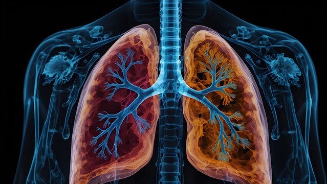 Human Lungs X-Ray Anatomy Illustration for Respiratory Health and Medical Imaging