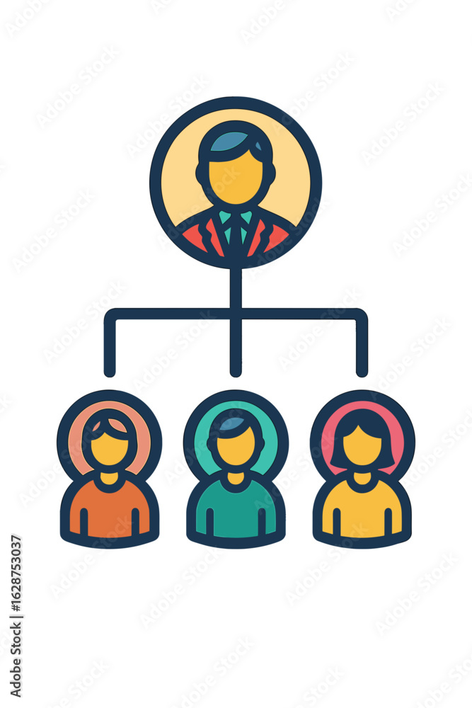 Poster business team hierarchy chart with leadership illustration reporting structure icons teamstructure