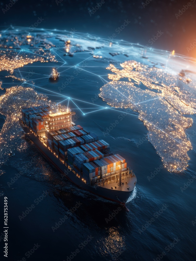 Aufkleber ai and global logistics concept with world map supply chain network and container ship for importexp