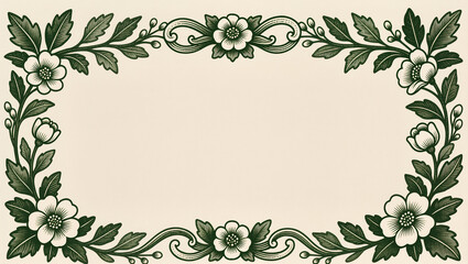 Elegant floral border with intricate green patterns