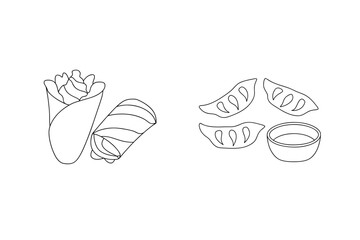 Wrap and dumplings with dipping sauce food asian food