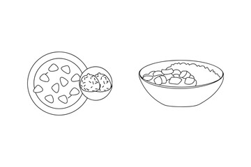 Pizza and dumplings in bowls food meal