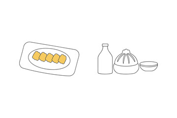 Yellow nuggets bottle bun bowl food platter