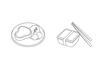 Steak eggs lettuce plate chopsticks lunchbox vector