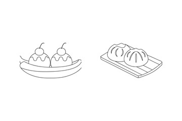 Banana split with cherries and steamed buns ice cream