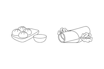 Dumplings and spring roll with lettuce food asian food