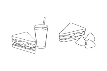 Triangles sandwiches and drink with straw beverage