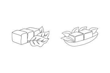 Cubes with leaves food garnish