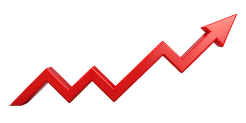 Red Upward Arrow Graph Showing Rising Trend – Isolated on White Background – PNG – GENERATIVE AI

