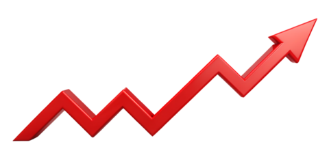 Red Upward Arrow Graph Showing Rising Trend – Isolated on White Background – PNG – GENERATIVE AI
