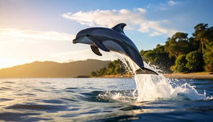 Obraz premium Dolphin Leaping at Sunset: Oceanic Majesty
