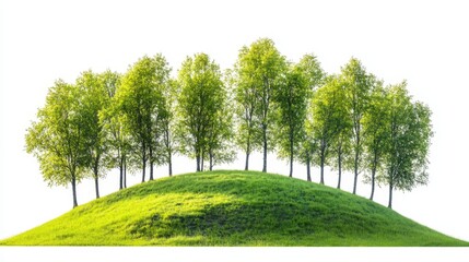 Obraz premium In a forest, a compact group of trees and flowers is shown in solitude on a transparent background