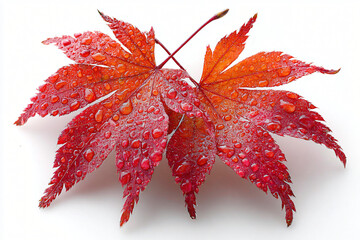 Bright red maple leaf isolated on white background
