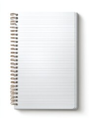 spiral notebook with lined pages on white background