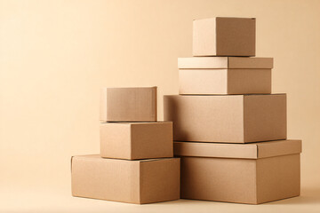 Obraz premium Stack of Empty Cardboard Boxes on Pastel Background