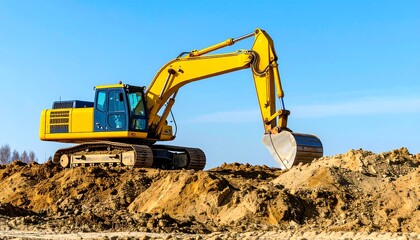 Obraz premium Excavator working on a dirt pile