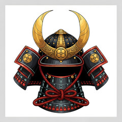 Illustration of a traditional samurai helmet isolated on white background