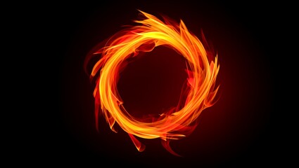 Fiery Abstract Ring:  Intense Orange and Red Flames, Dark Background, Circular Design, Energy, Power, Passion.