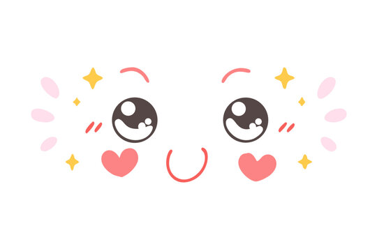 Cute kawaii face with hearts and stars