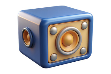 Ai generated image of a blue cube with an orange speaker and silver accents, 3d render isolated on transparent background