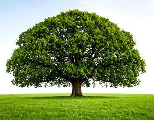 Majestic oak tree in a grassy field