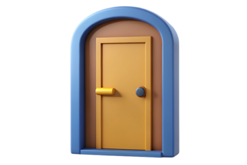 Ai generated image of a stylized 3d render of a yellow door within a blue arched frame, isolated on a transparent background, symbolizing opportunity and new beginnings