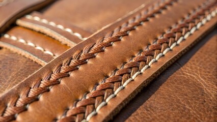 Artisan's Stitch: A macro perspective unveils intricate details of handcrafted leatherwork, showcasing the skilled artistry of meticulously stitched braid.