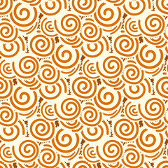 Small orange round spirals isolated on white background. Geometric seamless pattern. Vector simple flat graphic hand drawn illustration. Texture.
