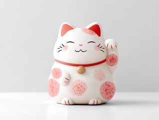 white lucky cat with pink polka dots