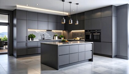Modern Gray Kitchen Design: Luxury Interior with Island