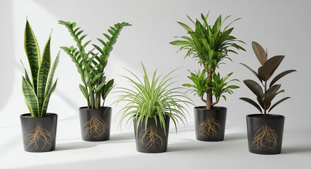 Obraz premium Assortment of houseplants in pots isolated on white background