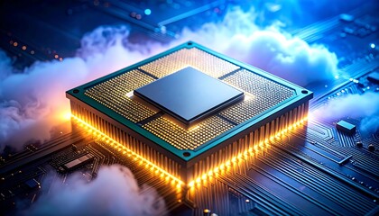 Central Processing Unit on Circuit Board with Cloud