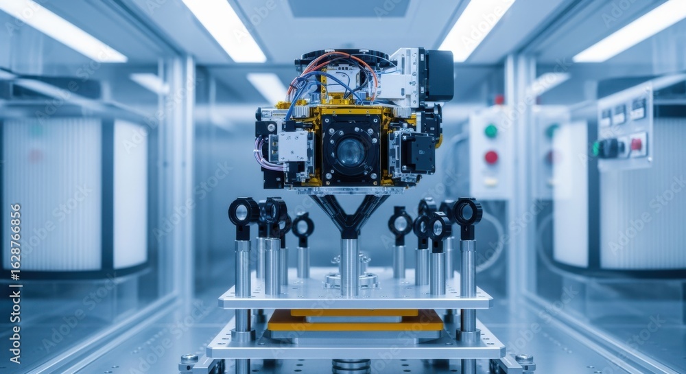 Poster detailed view of quantum keydistribution satellite payload mounted on a vibrationisolated platform w