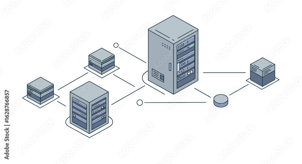 Aufkleber isometric data center network diagram with server racks
