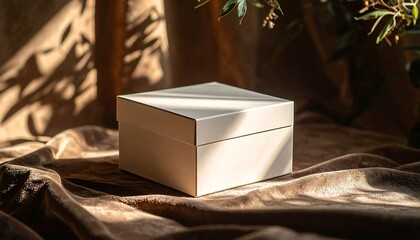 Closed Box on Fabric Surface with Sunlight and Shadow