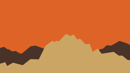 An abstract representation of a desert landscape under a vibrant orange sky.