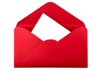 ed envelope icon, red paper letter with a blank white card inside the envelope, simple flat style, white background