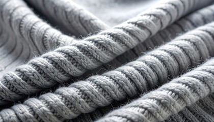Closeup of Soft Gray Knitted Fabric with Ribbed Texture