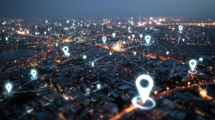 digital geolocation interface over night city geolocation and distributed data concept no logos no brands ar 169