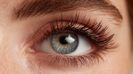 Obraz premium Close-up of a striking eye with detailed eyelashes and vibrant colors showcasing natural beauty and expressiveness