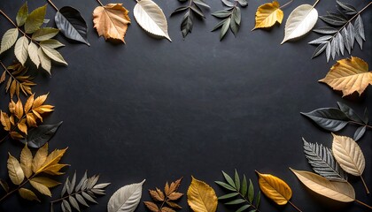 Colorful Autumn Leaves Frame on Dark Background for Text Space