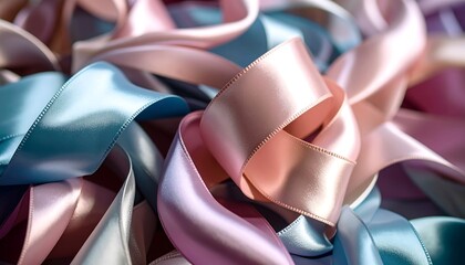 Colorful Satin Ribbons in Pastel Tones, Elegant Fabric Swirls